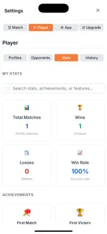 Table Tennis SB player statistics, win rate, and achievements